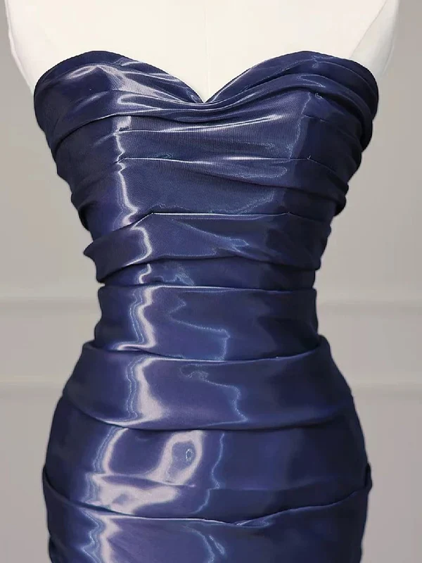 Gorgeous Strapless Navy Blue Evening Dress Ruched Mermaid Prom Party Dress - View 2 | VelvetHem