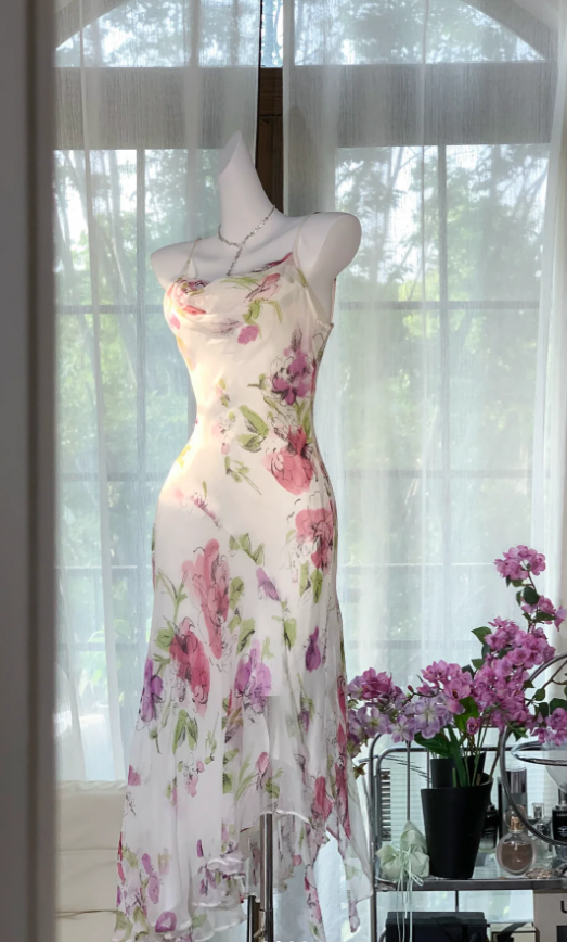 Pretty Spaghetti Straps Chiffon Print Floral Mermaid Evening Dress Long Party Dress - View 2 | VelvetHem