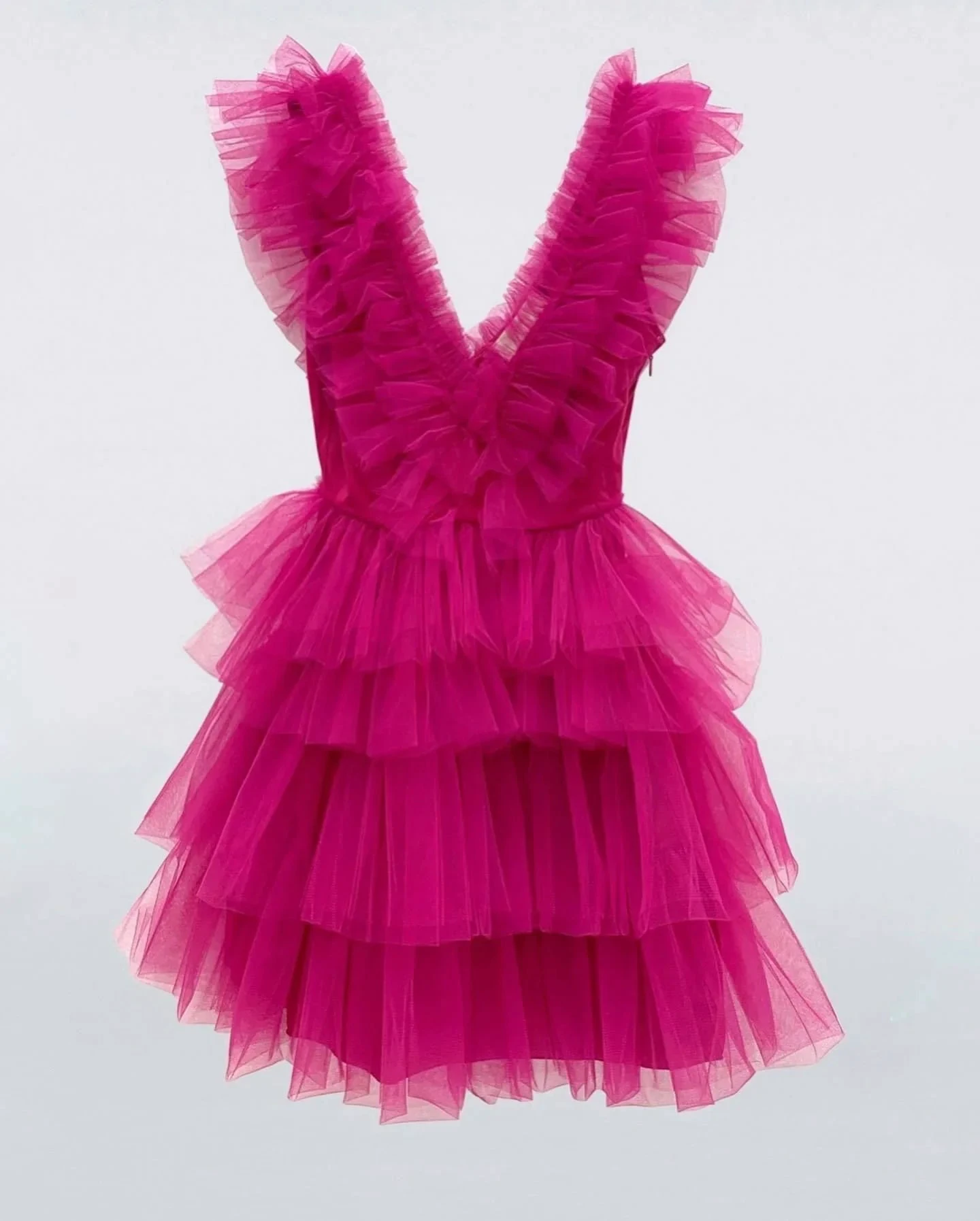 A Line V Neck Tiered Homecoming Dress Tulle Short Prom Party Dress Y2210 by simplepromdress