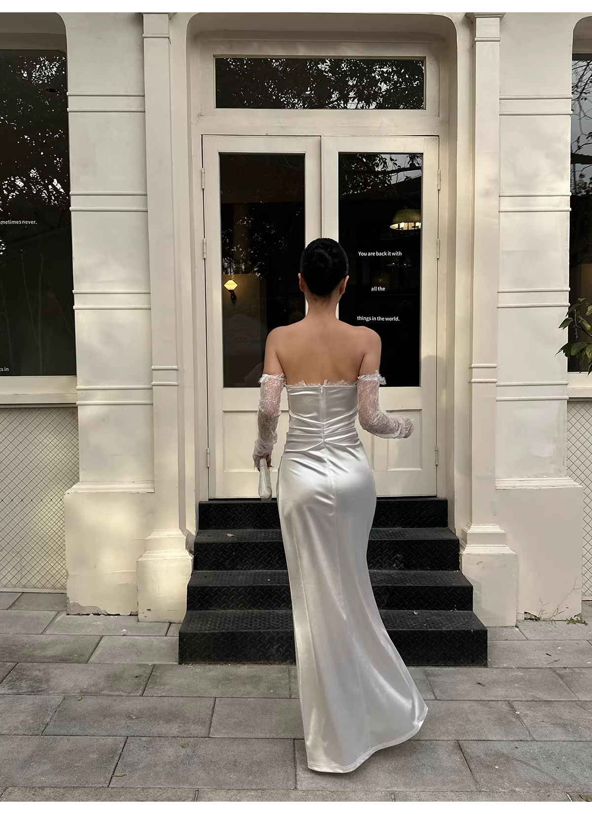 Classy White Off The Shoulder Satin Lace Mermaid Long Wedding Guest Dress Formal Evening Dress Prom Gown - View 10 | VelvetHem