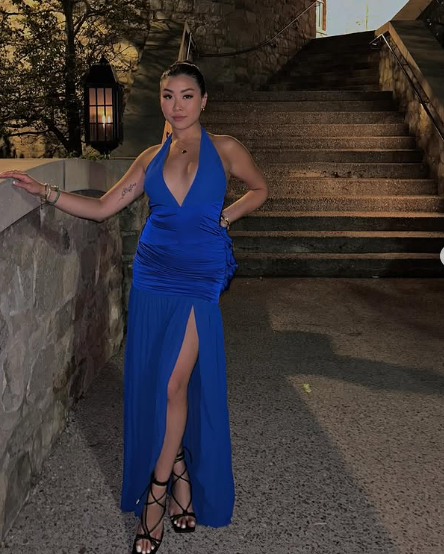 Sexy Royal Blue Halter Slit Satin Prom Dress Party Gown - VelvetHem