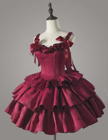 Sweet Satin Multi-Layered Print Floral A Line Homecoming Dress Red Spaghetti Straps Birthday Dress - View 4 | VelvetHem