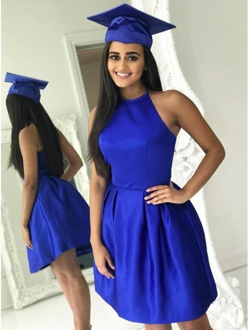Halter A-Line Sleeveless Royal Blue Short Homecoming Dress - VelvetHem