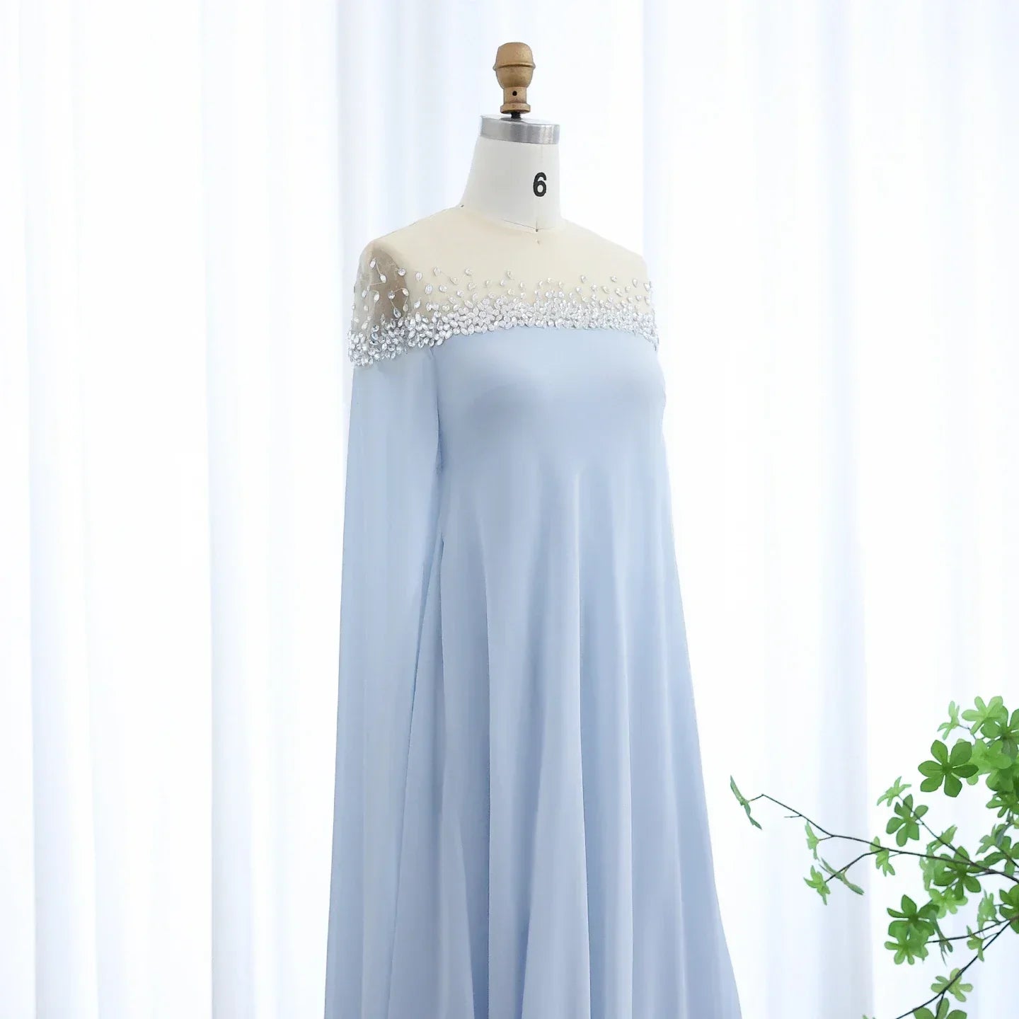 Crystal Baby Blue Evening Dress with Cape Kaftan Gowns Customized
