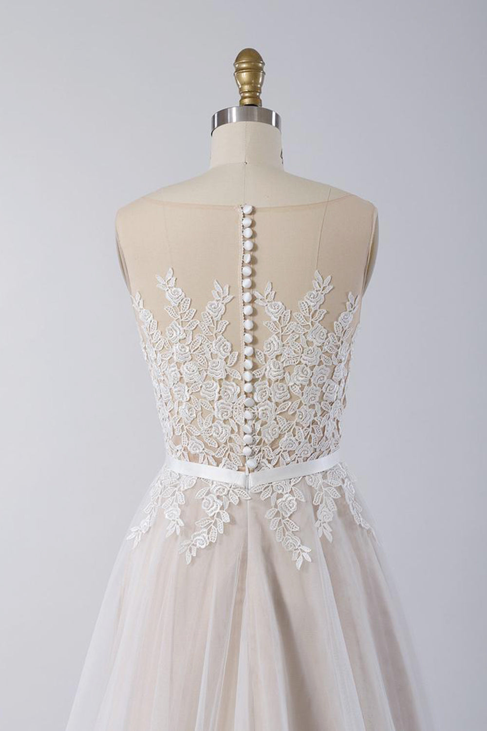 Affordable Sleeveless Jewel Appliques Wedding Dress | Tulle Ruffles A-line Bridal Gowns