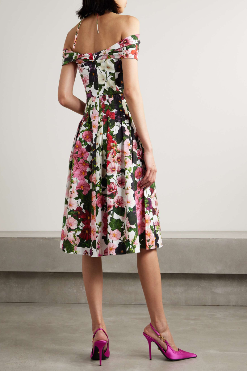 Claudia Aesthetic Off the Shoulder Floral Midi Dress Evening Wear Edit