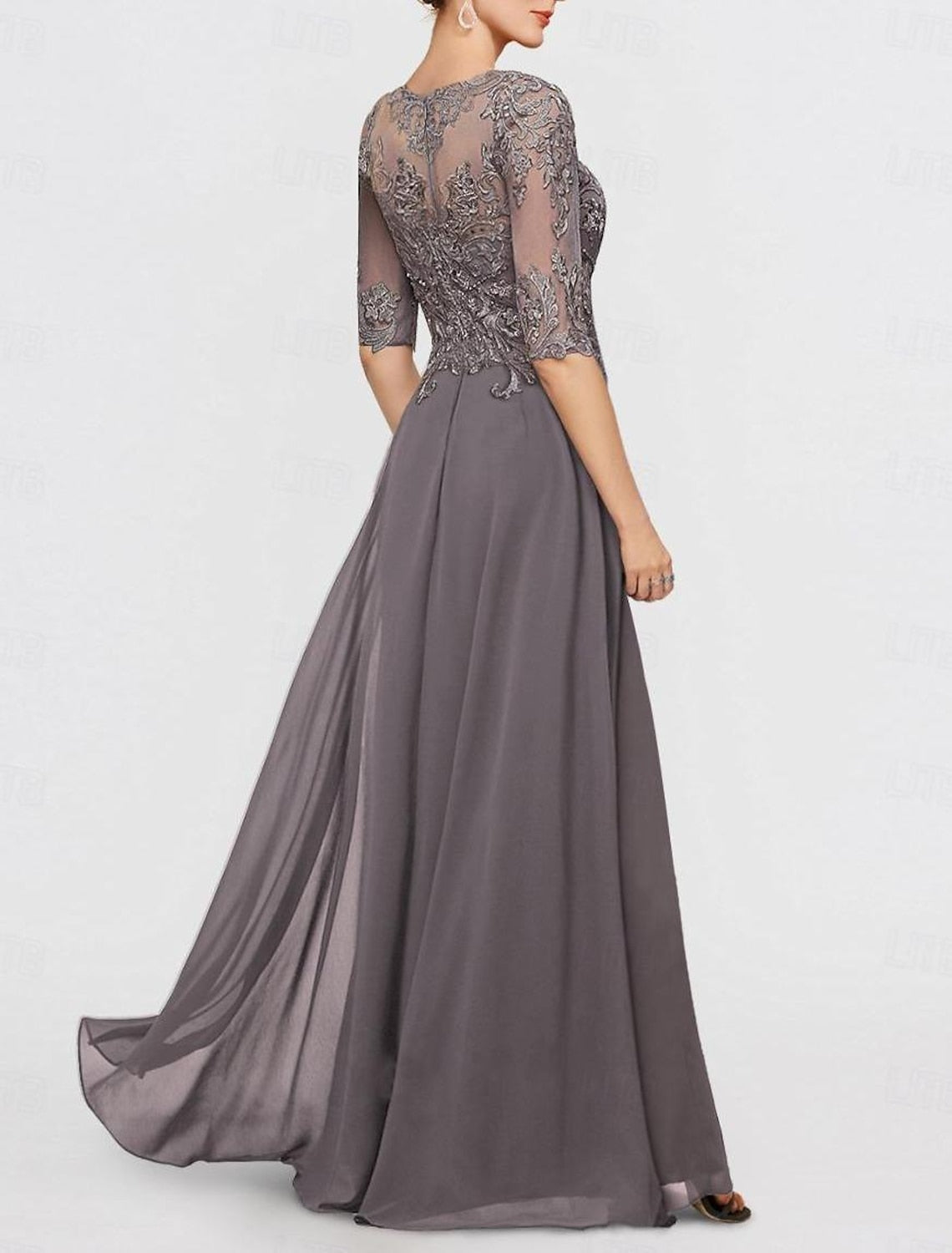 Ankle Length Mother of the Bride Chiffon Pantsuit with Lace and Jewel Neckline