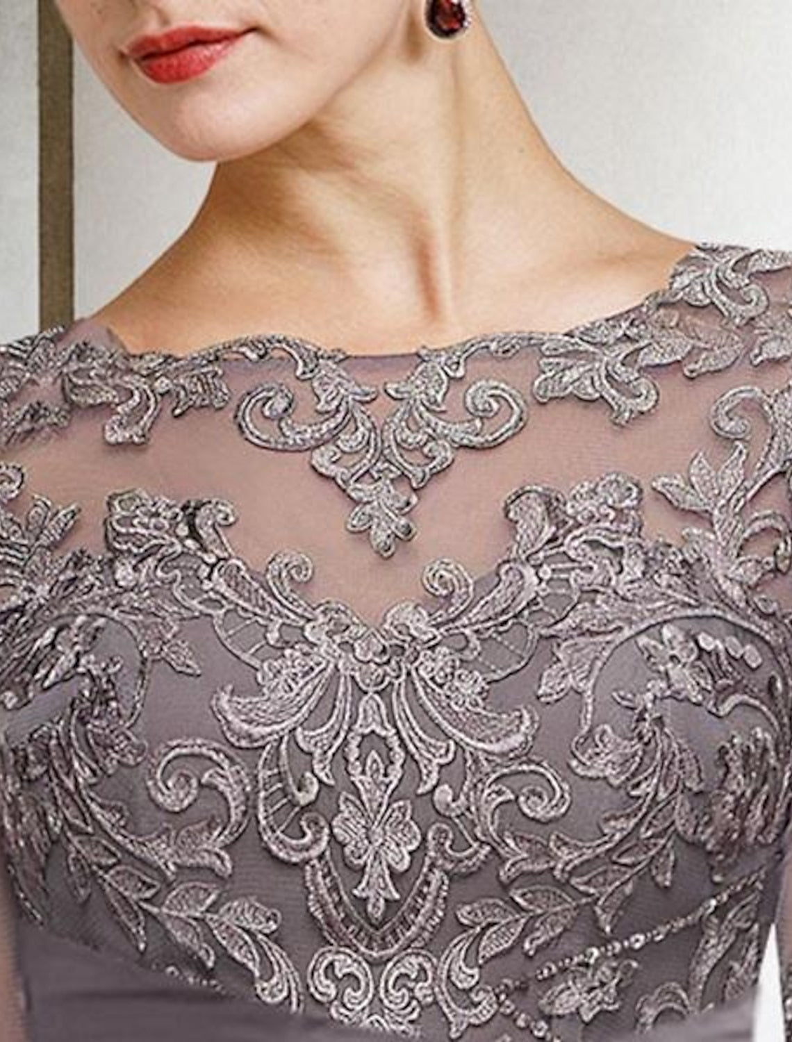 Ankle Length Mother of the Bride Chiffon Pantsuit with Lace and Jewel Neckline