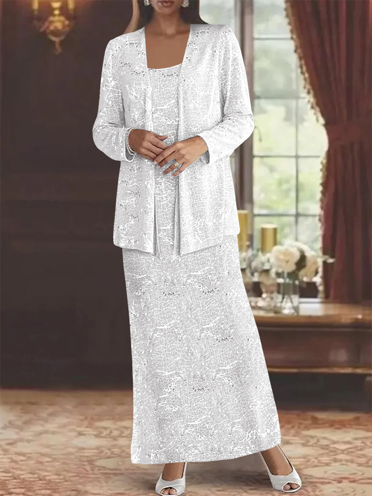 Ankle length Chiffon Mother of the Bride Dress with Sequins and Jacket