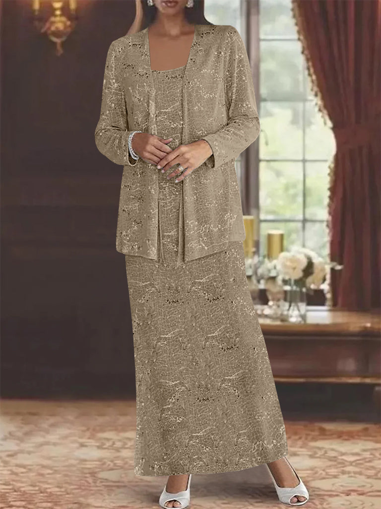 Ankle length Chiffon Mother of the Bride Dress with Sequins and Jacket