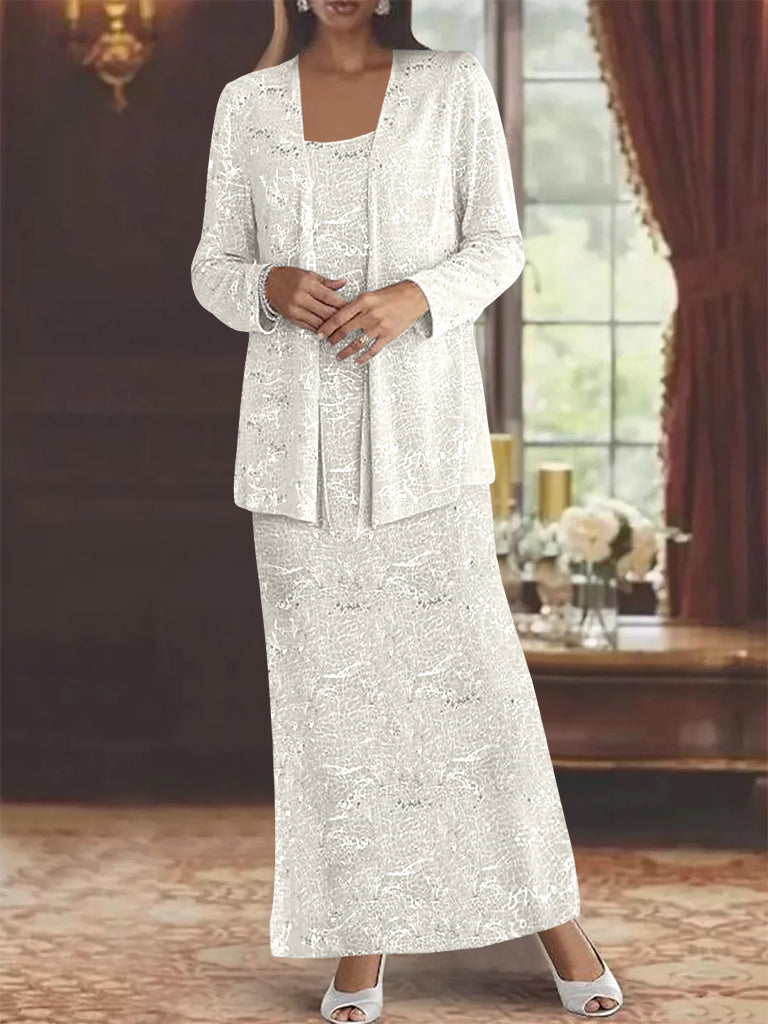 Ankle length Chiffon Mother of the Bride Dress with Sequins and Jacket