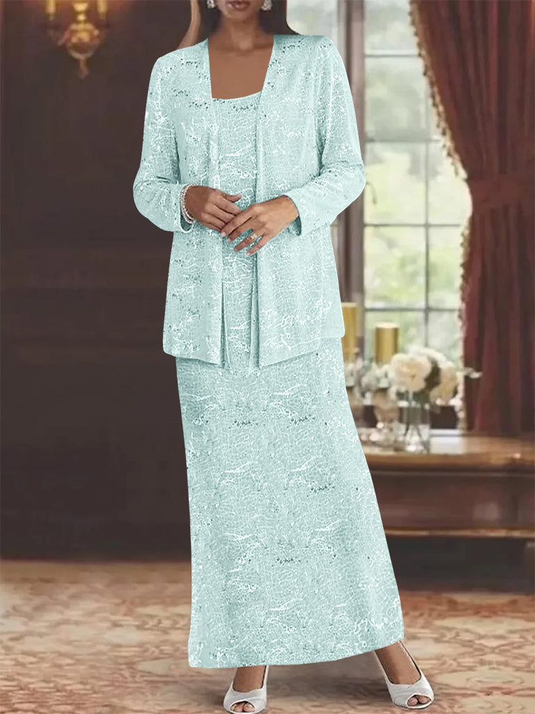 Ankle length Chiffon Mother of the Bride Dress with Sequins and Jacket