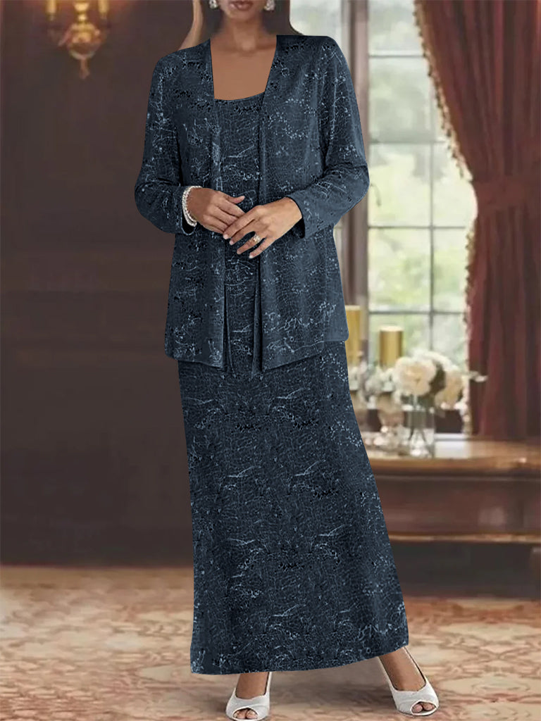 Ankle length Chiffon Mother of the Bride Dress with Sequins and Jacket