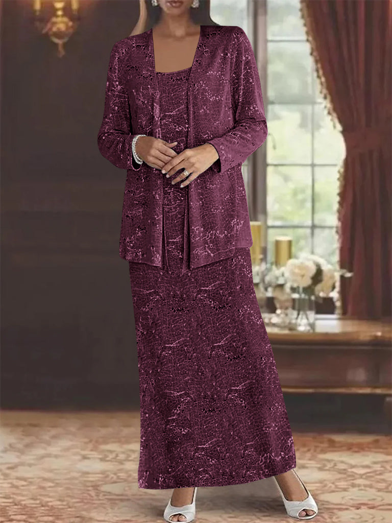 Ankle length Chiffon Mother of the Bride Dress with Sequins and Jacket