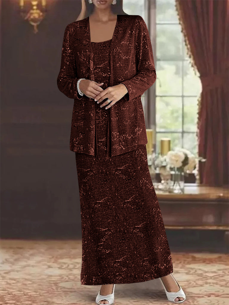 Ankle length Chiffon Mother of the Bride Dress with Sequins and Jacket