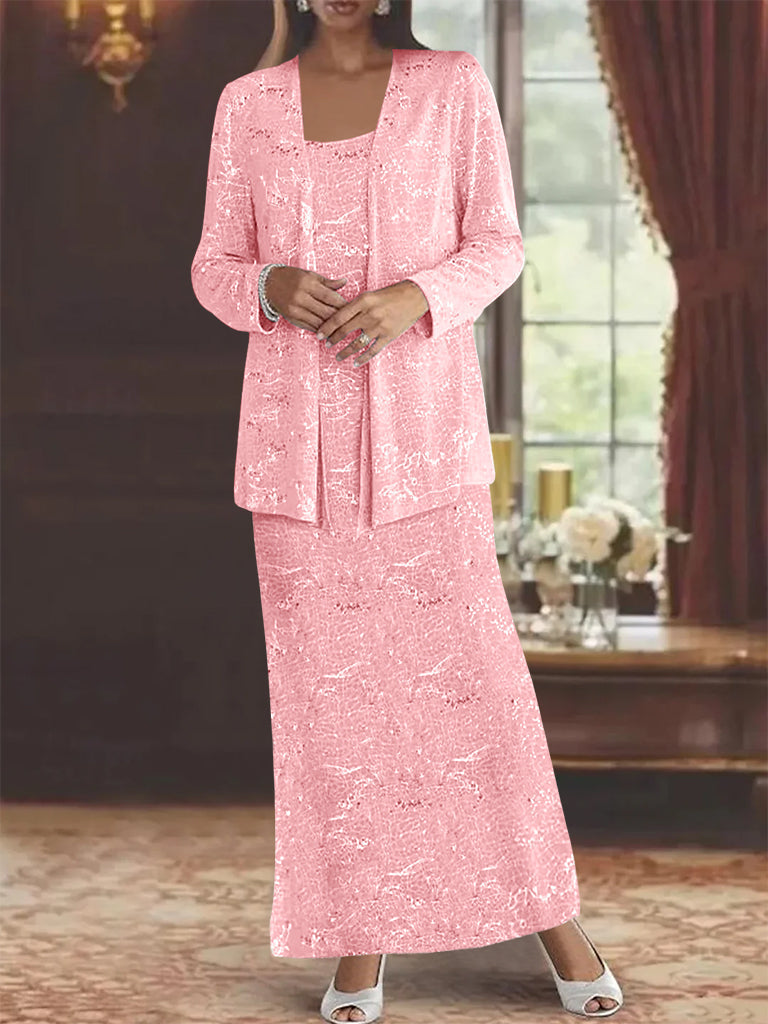 Ankle length Chiffon Mother of the Bride Dress with Sequins and Jacket