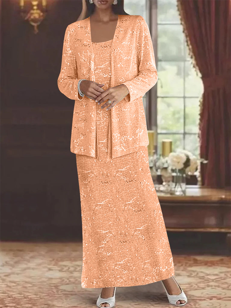 Ankle length Chiffon Mother of the Bride Dress with Sequins and Jacket