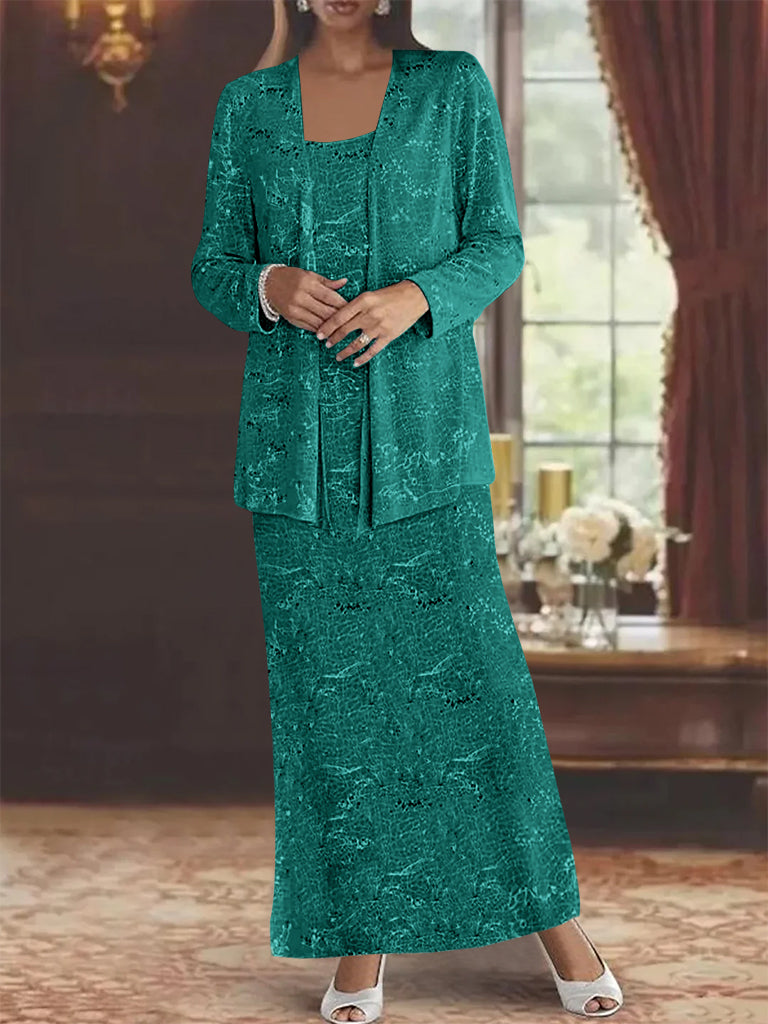 Ankle length Chiffon Mother of the Bride Dress with Sequins and Jacket