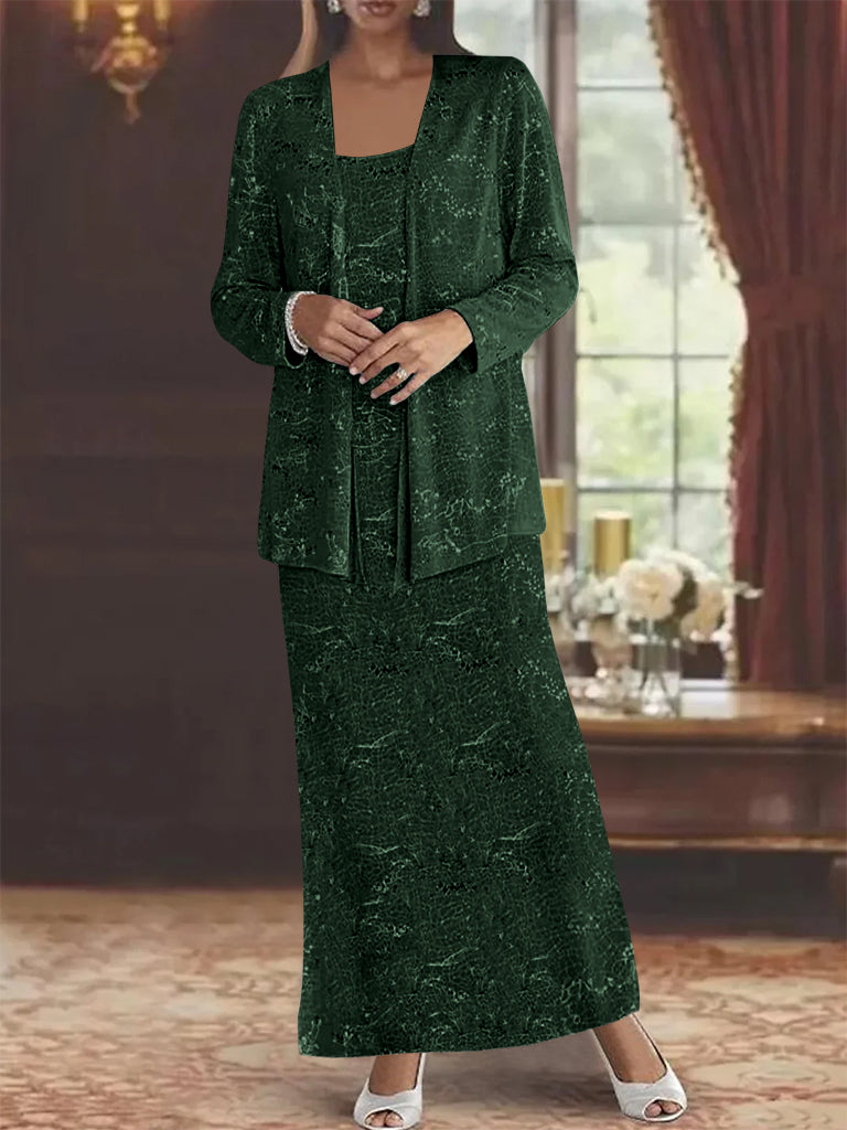 Ankle length Chiffon Mother of the Bride Dress with Sequins and Jacket