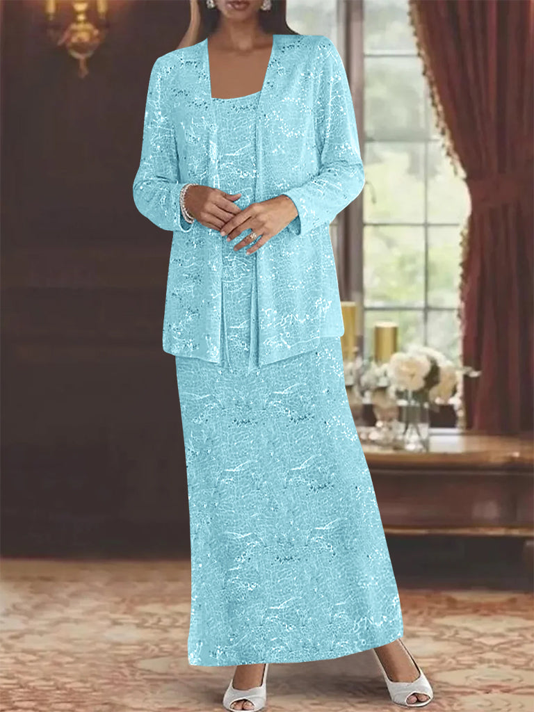 Ankle length Chiffon Mother of the Bride Dress with Sequins and Jacket