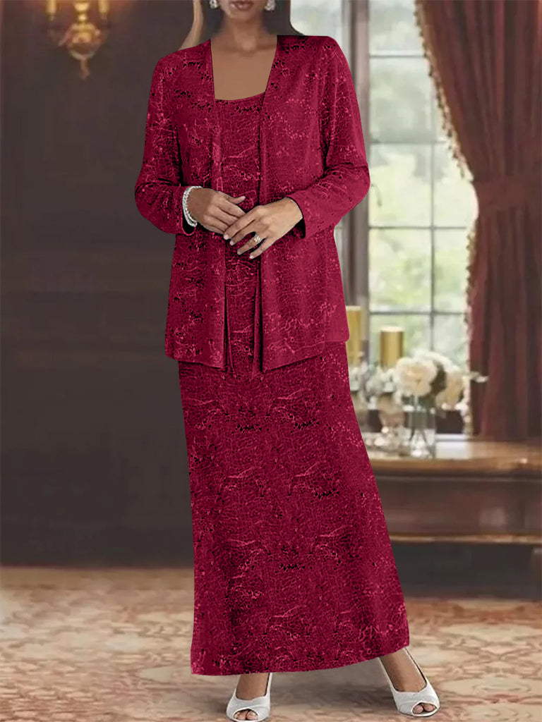 Ankle length Chiffon Mother of the Bride Dress with Sequins and Jacket