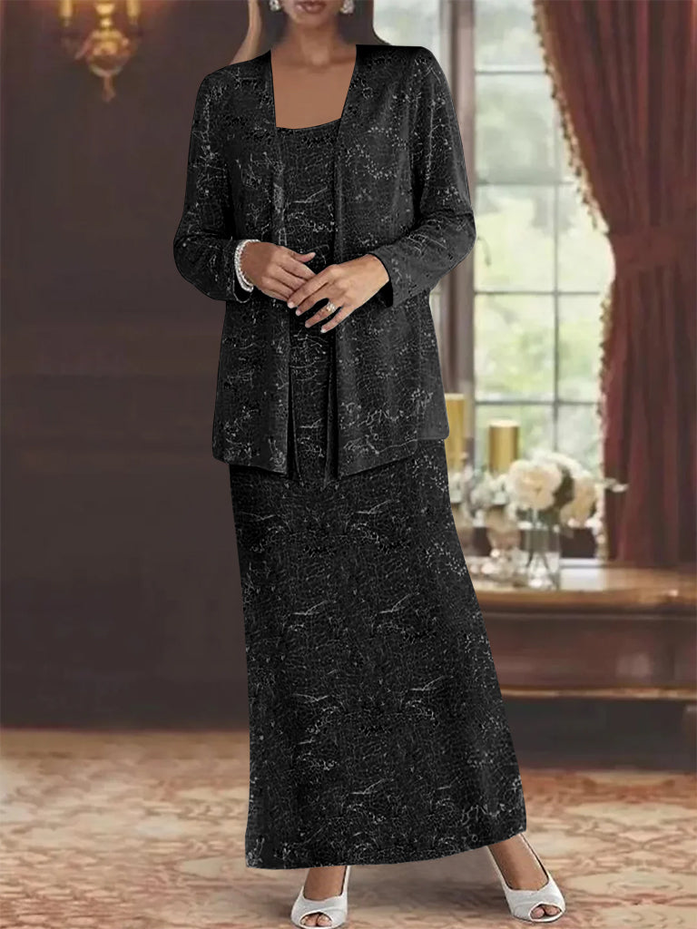 Ankle length Chiffon Mother of the Bride Dress with Sequins and Jacket