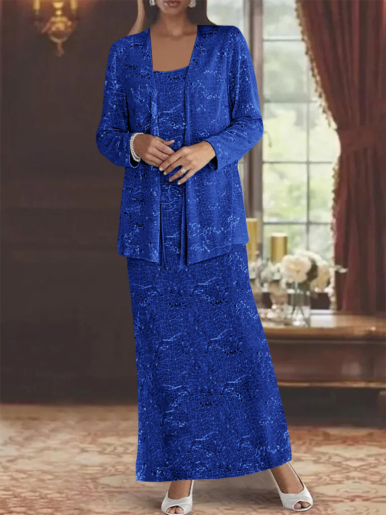 Ankle length Chiffon Mother of the Bride Dress with Sequins and Jacket