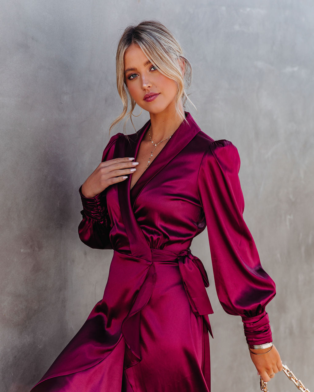 Anniversary Satin Wrap Midi Dress Merlot FINAL