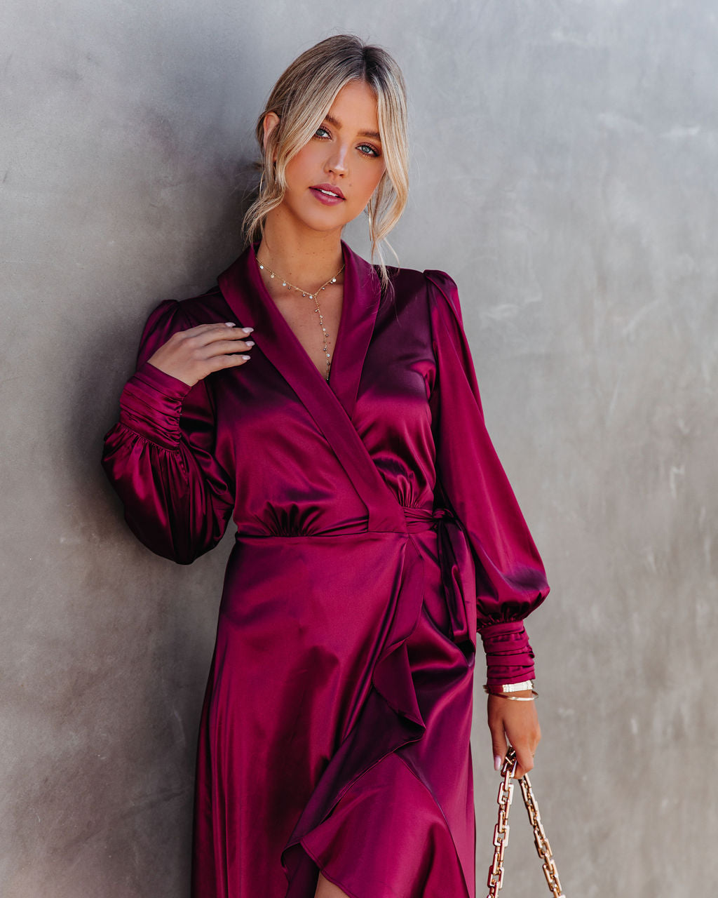 Anniversary Satin Wrap Midi Dress Merlot FINAL