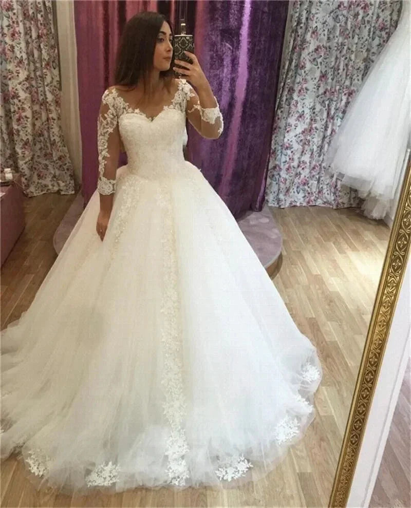 Appliques Vestido De Noiva Sexy V-Neck Arabic Wedding Dress 2023 Lace Skirt Plus Size Robe De Marie by payinti