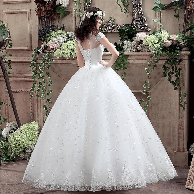 Applqiues Vestido De Noiva Cap Sleeve Wedding Dresses V-neck Vestidos De Novia (ZD14013)