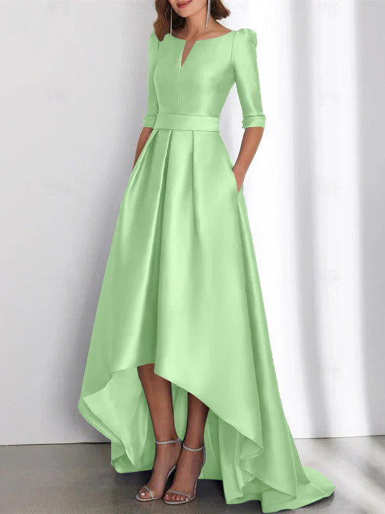 Asymmetrical A Line Mother of the Bride Dress with Half Sleeves and Pockets