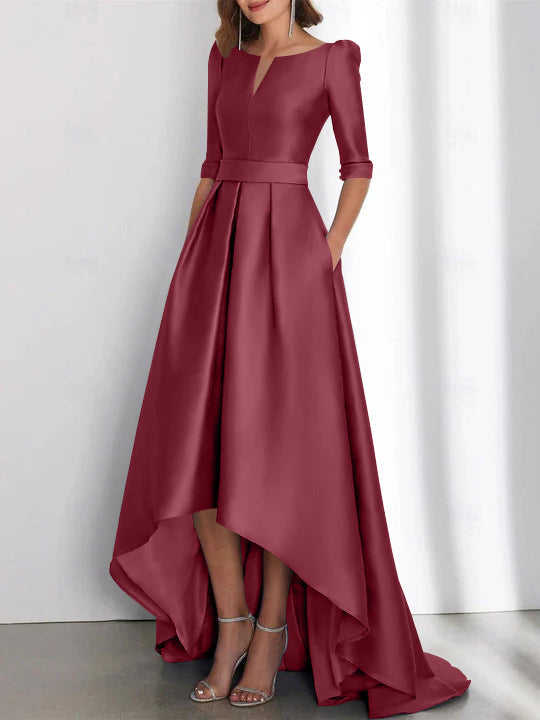 Asymmetrical A Line Mother of the Bride Dress with Half Sleeves and Pockets