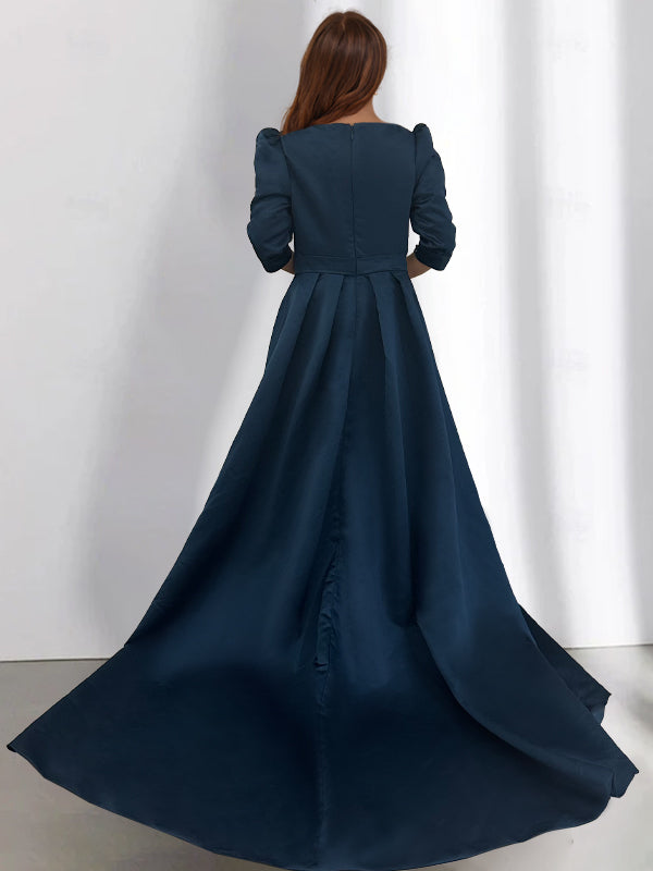 Asymmetrical A Line Mother of the Bride Dress with Half Sleeves and Pockets