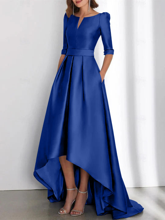 Asymmetrical A Line Mother of the Bride Dress with Half Sleeves and Pockets