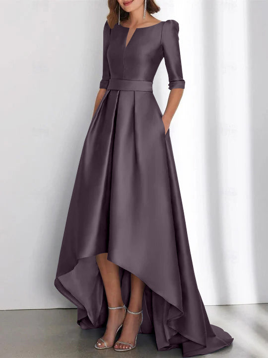 Asymmetrical A Line Mother of the Bride Dress with Half Sleeves and Pockets