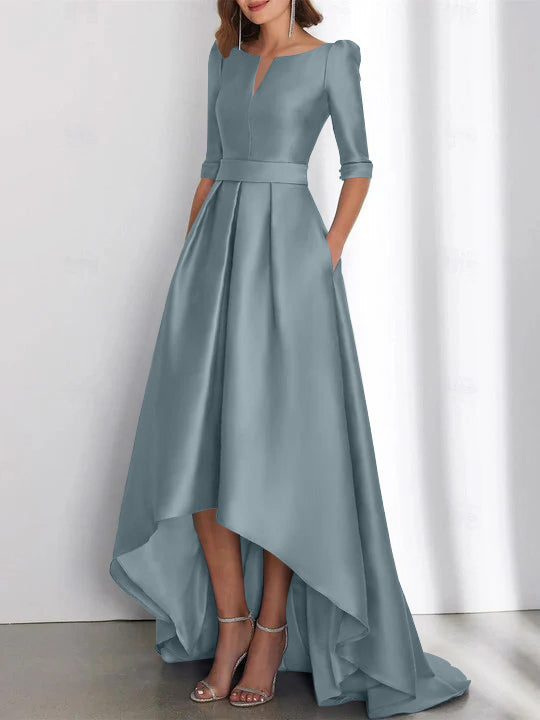 Asymmetrical A Line Mother of the Bride Dress with Half Sleeves and Pockets