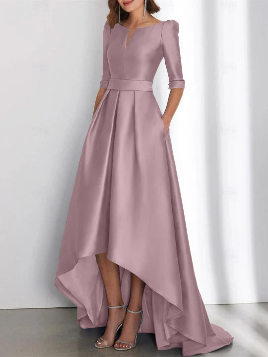 Asymmetrical A Line Mother of the Bride Dress with Half Sleeves and Pockets