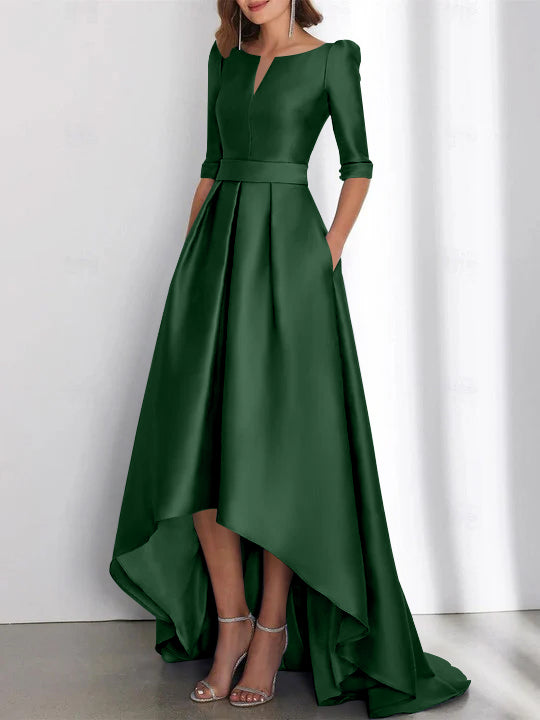 Asymmetrical A Line Mother of the Bride Dress with Half Sleeves and Pockets
