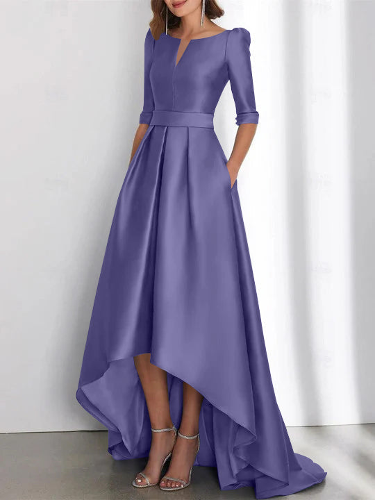 Asymmetrical A Line Mother of the Bride Dress with Half Sleeves and Pockets