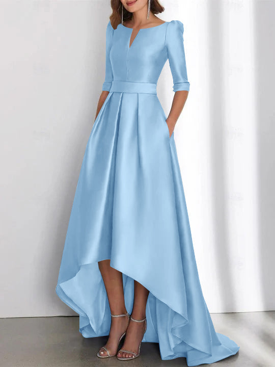 Asymmetrical A Line Mother of the Bride Dress with Half Sleeves and Pockets