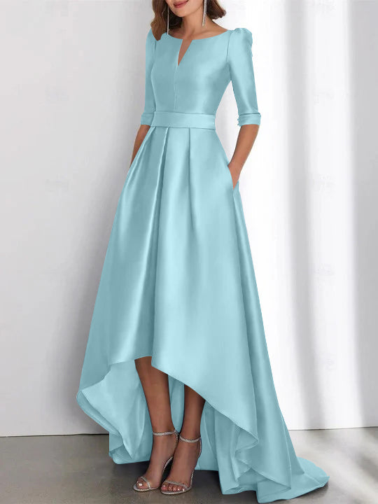 Asymmetrical A Line Mother of the Bride Dress with Half Sleeves and Pockets
