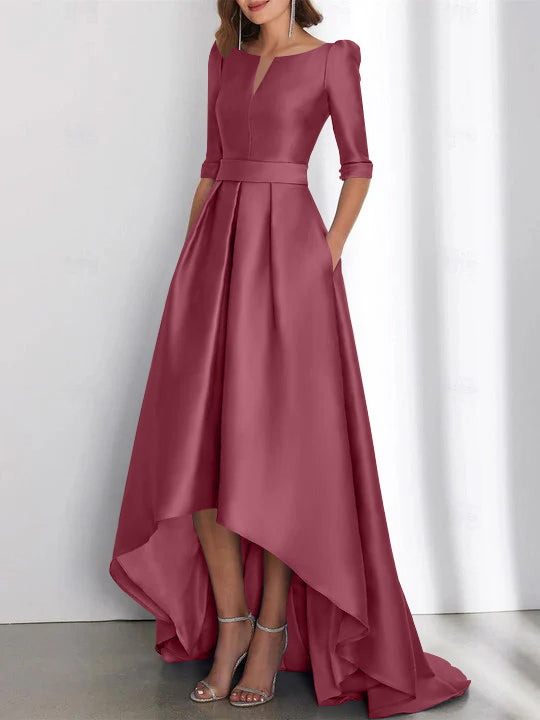 Asymmetrical A Line Mother of the Bride Dress with Half Sleeves and Pockets