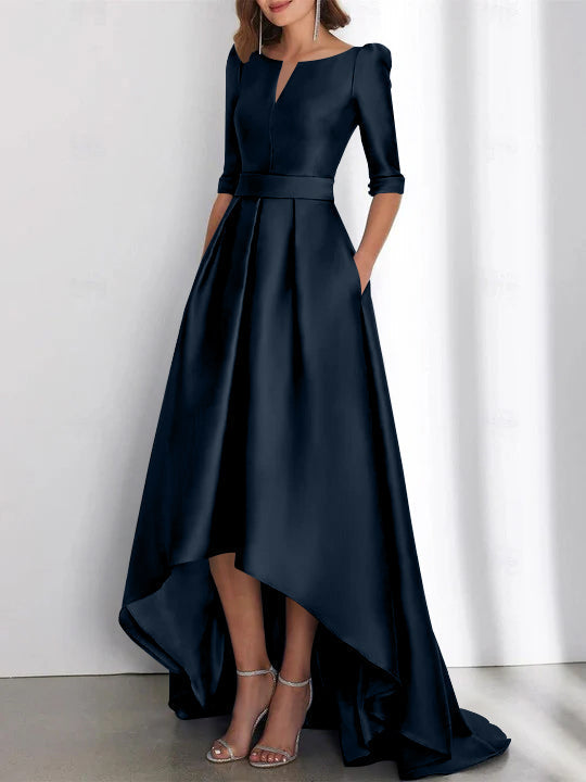 Asymmetrical A Line Mother of the Bride Dress with Half Sleeves and Pockets