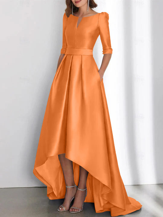 Asymmetrical A Line Mother of the Bride Dress with Half Sleeves and Pockets