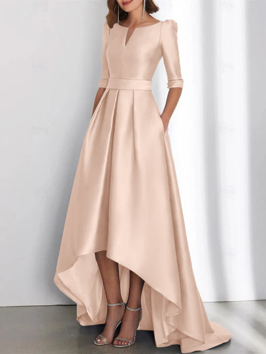 Asymmetrical A Line Mother of the Bride Dress with Half Sleeves and Pockets