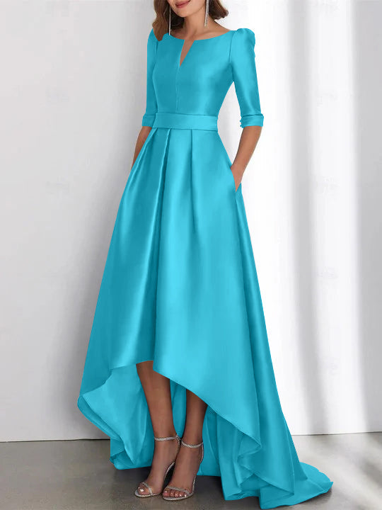 Asymmetrical A Line Mother of the Bride Dress with Half Sleeves and Pockets