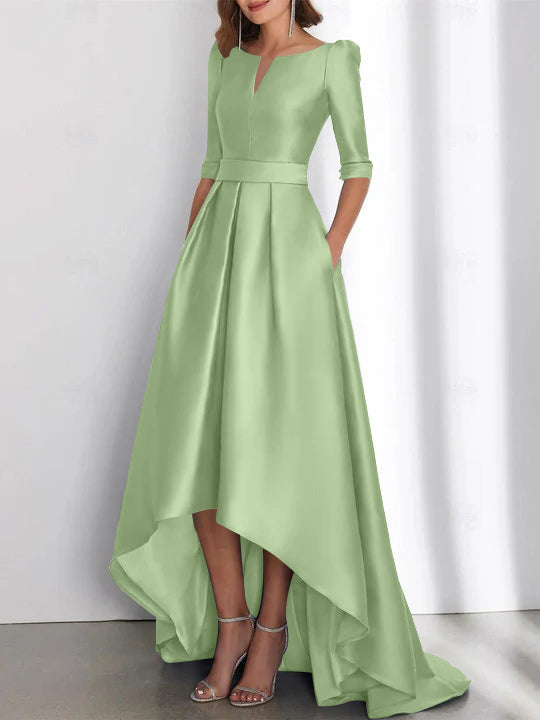 Asymmetrical A Line Mother of the Bride Dress with Half Sleeves and Pockets