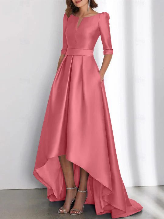 Asymmetrical A Line Mother of the Bride Dress with Half Sleeves and Pockets