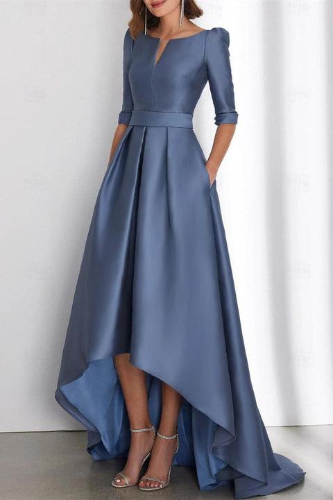 Asymmetrical A Line Mother of the Bride Dress with Half Sleeves and Pockets